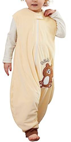 FEOYA Baby Schlafsack Mit Füßen Ärmelloser Ganzjahresschlafsack Flanell-Jumpsuit Bequemes Junge Mädchen Pyjama-Set Neugeborenes Kind Geburtsgeschenk Beige 1-3 Jahre Alt von FEOYA