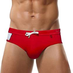 FEOYA Badeslip für Herren Sommer Badehose Kurz mit Abnehmbares Pad Freizeit Badepants für Wassersport Rot M von FEOYA