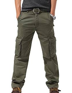 FEOYA Cargohose Herren Vintage Militär Tactical Hosen mit Stretch Arbeitshose Outdoor Viele Taschen Leichte Baumwolle Wanderhosen-Grün C-38 von FEOYA