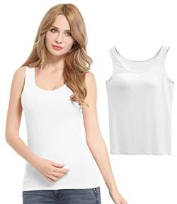 FEOYA Damen BH-Hemd Unterhemd Basic Rundhals Formende Top mit BH Ohne Bügel Stretch Breite Träger Tank Top von FEOYA