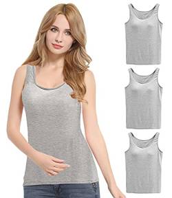 FEOYA Damen BH-Hemd Unterhemd Basic Rundhals Formende Top mit BH Ohne Bügel Stretch Breite Träger Tank Top von FEOYA