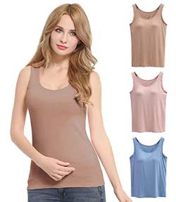 FEOYA Damen BH-Hemd Unterhemd Basic Rundhals Formende Top mit BH Ohne Bügel Stretch Breite Träger Tank Top von FEOYA