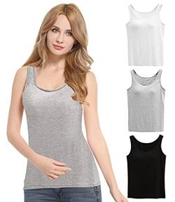 FEOYA Damen BH-Hemd Unterhemd Basic Rundhals Formende Top mit BH Ohne Bügel Stretch Breite Träger Tank Top von FEOYA