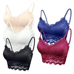 FEOYA Damen BHS 3er Pack Ohne Buegel Push up Yoga Spitze BH Bra Top Set Sport-BHS für Women (5PCS Mehrfarbe, L) von FEOYA