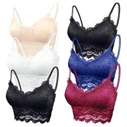 FEOYA Damen BHS Sport-BHS 3er Pack Spitze BH Top Set Ohne Buegel Push up Yoga Bra für Women (6 PCS Weiß+2*Schwarz+Hautfarbe+Blau+Rot, M) von FEOYA