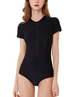 FEOYA-Damen Badeanzug Onesie Badebekleidung Schlanker sexy Neoprenanzug mit Brustpolster UV-Rashguard-Reißverschluss Sportlicher Taucheranzug Konservativer Trikot-Badeanzug S/M/L/XL/XXL von FEOYA