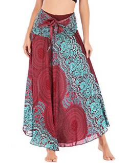 FEOYA Damen Bohemian Maxi Rock 2-in-1 Sommer Lang Rock Boho Strandkleider Festliche Urlaub Gedruckter Sommerkleid von FEOYA