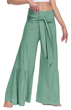 FEOYA Damen Culotte Leinen Weite Hose Sommerhose Schlaghose Elegante Hosen Palazzo Hose Sommerhose Hosenrock - L von FEOYA