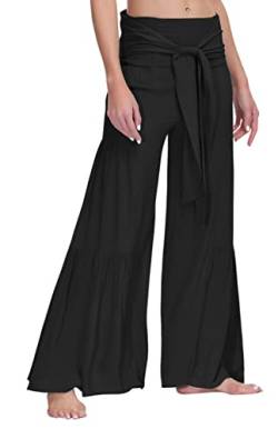 FEOYA Damen Culotte Leinen Weite Hose Sommerhose Schlaghose Elegante Hosen Palazzo Hose Sommerhose Hosenrock - L von FEOYA