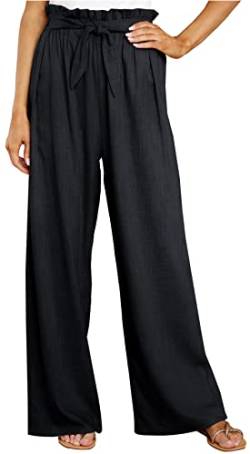 FEOYA Damen Culotte Leinen Weite Hose Sommerhose Schlaghose Elegante Hosen Palazzo Hose Sommerhose Hosenrock - XXL von FEOYA