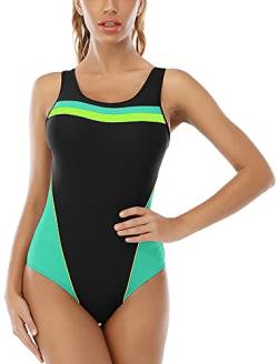 FEOYA Damen Einteilige Athletic Racerback Badeanzug Modest Sport Badeanzug C-Grün L von FEOYA