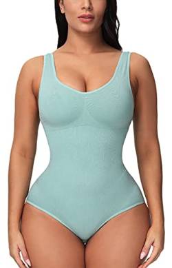 FEOYA Damen Formende Body Shaping Bodysuit Stark Formend Bodys Shaper Seamless Bein Figurformender Miederhose DE Größe L - B-Hellgrün von FEOYA