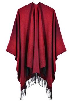FEOYA Damen Großer Tartan Poncho Gemütlicher Umhangmantel Großer warmer Schal, der breiten, dicken Schal öffnet von FEOYA