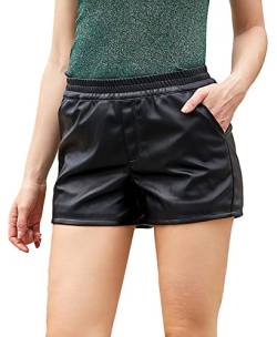 FEOYA Damen Hoch Taillierte Kunstleder Shorts Taschen Weites Bein Shorts Mini Hose mit Taschen Große Größe - S von FEOYA