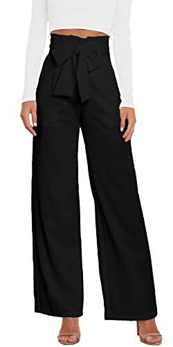 FEOYA Damen Hose Anzughose Elegant Hohe Taille Freizeit Hose Lose Weite Bein Hose L von FEOYA