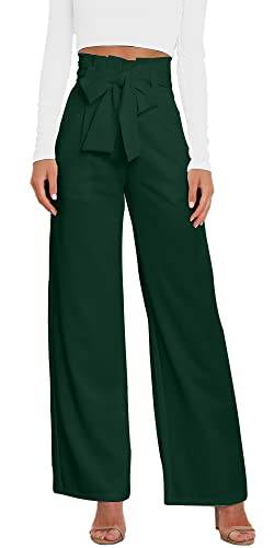 FEOYA Damen Hose Anzughose Elegant Hohe Taille Freizeit Hose Lose Weite Bein Hose L von FEOYA