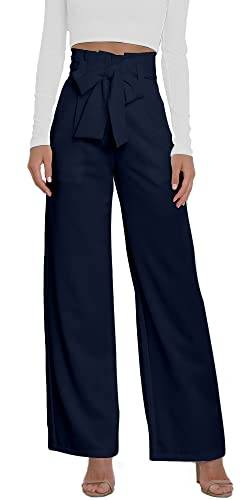 FEOYA Damen Hose Anzughose Elegant Hohe Taille Freizeit Hose Lose Weite Bein Hose M von FEOYA