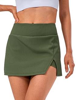 FEOYA Damen Hosenrock Sommer Sportrock 2 in 1 Tennisrock Slim Fit Sport Skirt mit Unter Shorts Herstellergröße XXL/DE Größe 42 - B-Grün von FEOYA