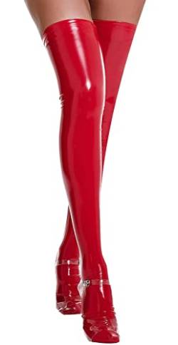 FEOYA Damen Kurze Overall Sexy Party Halterlose Overknee Strümpfe Clubwear Partykleider Kunstleder Wetlook Kniestrümpfe Bodysuit Leder Latex Kleider Handschuhe Latex Lange Handschuhe von FEOYA