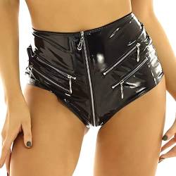 FEOYA Damen Lederlook Kunstleder Shorts Hotpants mit Schnürung Wetlook XS von FEOYA