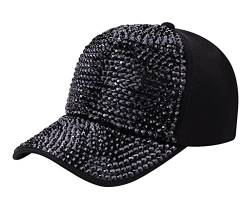 FEOYA Damen Männer Baseballkappe Nieten Strass Kristalle Mützen Einstellbare Shiny Bling Casual Sports Cap Atmungsaktive Sonnenhüte Schwarz von FEOYA