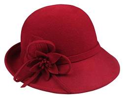 FEOYA Damen Melonen Hut Roll-up Krempe Fedora Wollmütze mit Blumen Bowler Hat von FEOYA