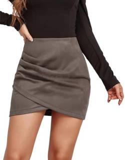 FEOYA Damen Mini Röcke Elegant Taille Stretch kurzer Rock mit Schlitz Bleistiftrock Winter von FEOYA