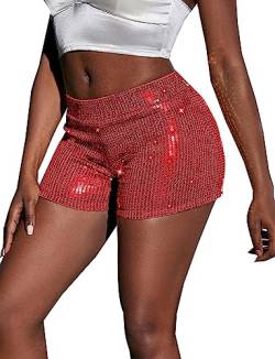 FEOYA Damen Pailletten Shorts Glitzer Tanzshorts High Elastic Hot Pants für Tanz Club Bar Party Glänzend - M von FEOYA