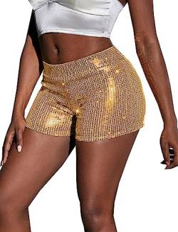 FEOYA Damen Pailletten Shorts Glitzer Tanzshorts High Elastic Hot Pants für Tanz Club Bar Party Glänzend - M von FEOYA