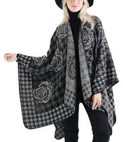 FEOYA Damen Poncho Wrap Schal Elegante Cardigans Wickelschal Weich Warm Cape Coat Pullover von FEOYA