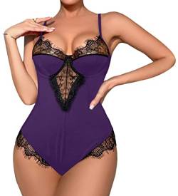 FEOYA Damen Reizwäsche Sexy Body Dessous Spitze Bodysuit Tiefer V-Ausschnitt Erotische Lingerie Negligee Babydoll Unterwäsche L von FEOYA