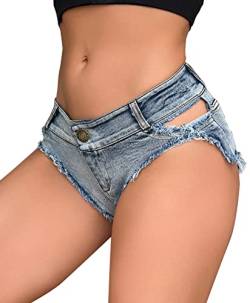 FEOYA Damen Sexy Low Rise Denim Hotpants Distressed Mini Demin Shorts Party Clubwear #7 L von FEOYA