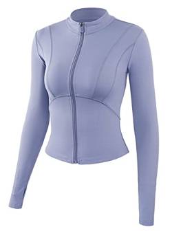 FEOYA Damen Slim Fit Yoga Sport Jacke Full Zip Daumenloch Oberbekleidung Sweatjacke mit Stehkragen M von FEOYA