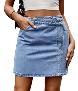 FEOYA Damen Sommerrock Jeansrock Denim Minirock Gewaschen A Linie Jean kurzen Röcke B Blau S von FEOYA