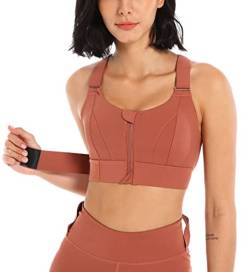 FEOYA Damen Sport BH Starker Halt mit Reißverschluss Vorderverschluss Fitness Bustier Gepolstert Ohne Bügel Yoga Bra Große Größen 4XL von FEOYA