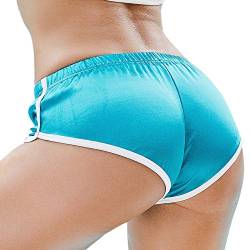 FEOYA Damen Sportshorts Hotshorts Laufshorts Leggings Sexy Einfarbig Skinny Kurz Hohe Taille Sporthose Yogahose Jogginghose Sweatshorts Enge Geraffte Bauchweg Po Lifting-Hellblau-M von FEOYA