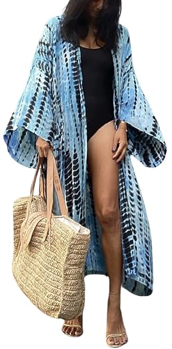 FEOYA Damen Strandkleid Maxi Kaftan Kleider Cover Up für Bademode Sommer Kimono Langes Kleid Loungewear Boho Beach Poncho B4 von FEOYA