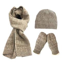 FEOYA Damen Stricken Mütze Schal Handschuh Set Wolle Dicke Beanie Schlauchschal für Herbst Winter von FEOYA