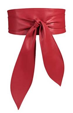 FEOYA Damen Taillengürtel Breiter Obi Gürtel Bindegürtel Ledergürtel für kleider Mode Bekleidung Accessoires Rot L von FEOYA
