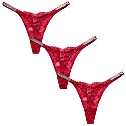 FEOYA Damen Tanga G String Slips Niedrige Taille Unterwäsche Thong Tanga aus Spitze Unterhosen Hersteller XL/DE Größe 42-44 - A-Rot von FEOYA