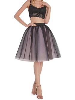 FEOYA Damen Tutu Röcke 5-lagig knielang Tüllrock A-Linie Falten Prinzessinnenrock Abendkleid Abschlussball Hochzeit Rock - Pink - Einheitsgröße von FEOYA