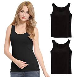 FEOYA Damen Unterhemd BH-Hemd Basic 2er Pack BH Push up Yoga Bügelloser U-Ausschnitt Eingebauter Bra Bügelloser Gepolstert Tank Tops Top Set Sport-BHS für Women-2*Schwarz-2XL von FEOYA