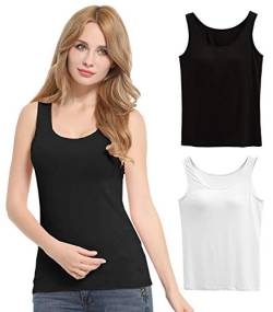 FEOYA Damen Unterhemd BH-Hemd Basic 2er Pack BH Push up Yoga Bügelloser U-Ausschnitt Eingebauter Bra Bügelloser Gepolstert Tank Tops Top Set Sport-BHS für Women-Schwaz+Weiß-M von FEOYA