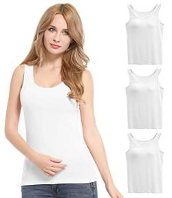 FEOYA Damen Unterhemd BH-Hemd Basic 3er Pack BH Push up Yoga Bügelloser U-Ausschnitt Eingebauter Bra Bügelloser Gepolstert Tank Tops Top Set Sport-BHS für Women-Weiß-3XL von FEOYA