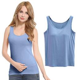 FEOYA Damen Unterhemd BH-Hemd Basic BH Push up Yoga Bügelloser U-Ausschnitt Eingebauter Bra Bügelloser Gepolstert Tank Tops Top Set Sport-BHS für Women-Blau-M von FEOYA