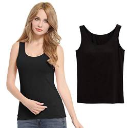 FEOYA Damen Unterhemd BH-Hemd Basic BH Push up Yoga Bügelloser U-Ausschnitt Eingebauter Bra Bügelloser Gepolstert Tank Tops Top Set Sport-BHS für Women-Schwarz-L von FEOYA