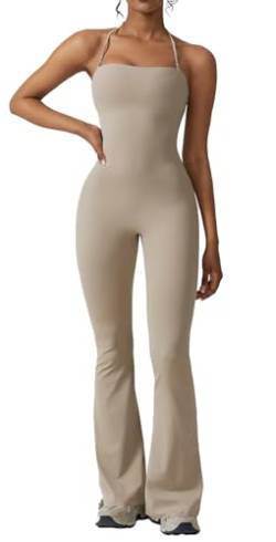 FEOYA Damen Yoga Jumpsuit Bodysuit mit Abnehmbare Schultergurte Tanga Playsuit Y2K Sport Hosenanzug Casual Stretch Elegant Romper Overalls für Workout Urlaub Leinen S von FEOYA