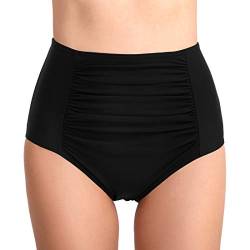 FEOYA Damen hoher Taille Bikini Hose Bottom Schwimmen Slip Bauchweg Schwarz S von FEOYA