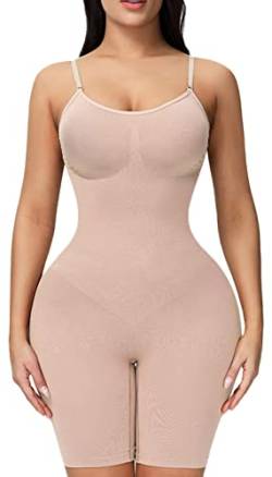 FEOYA Fajas Body Shaper für Frauen Straffe Bauchkontrolle Shapewear Butt Lifter Bodysuit Damen All In One Body Shaper Seamless Shapewear Body Shaper Shorts Apricot XL von FEOYA