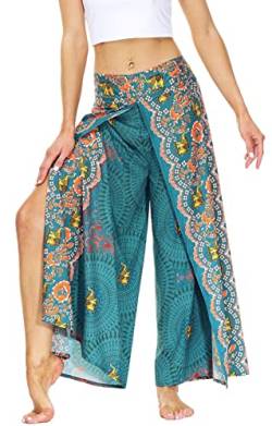 FEOYA Haremshose Damen Hose Pumphose Bedruckte Yogahose Bohemien Sommerhose Aladinhose Ballonhose Pluderhose Weite Beine Freizeithose Schlaghose Leicht Freizeithose-S-XL von FEOYA